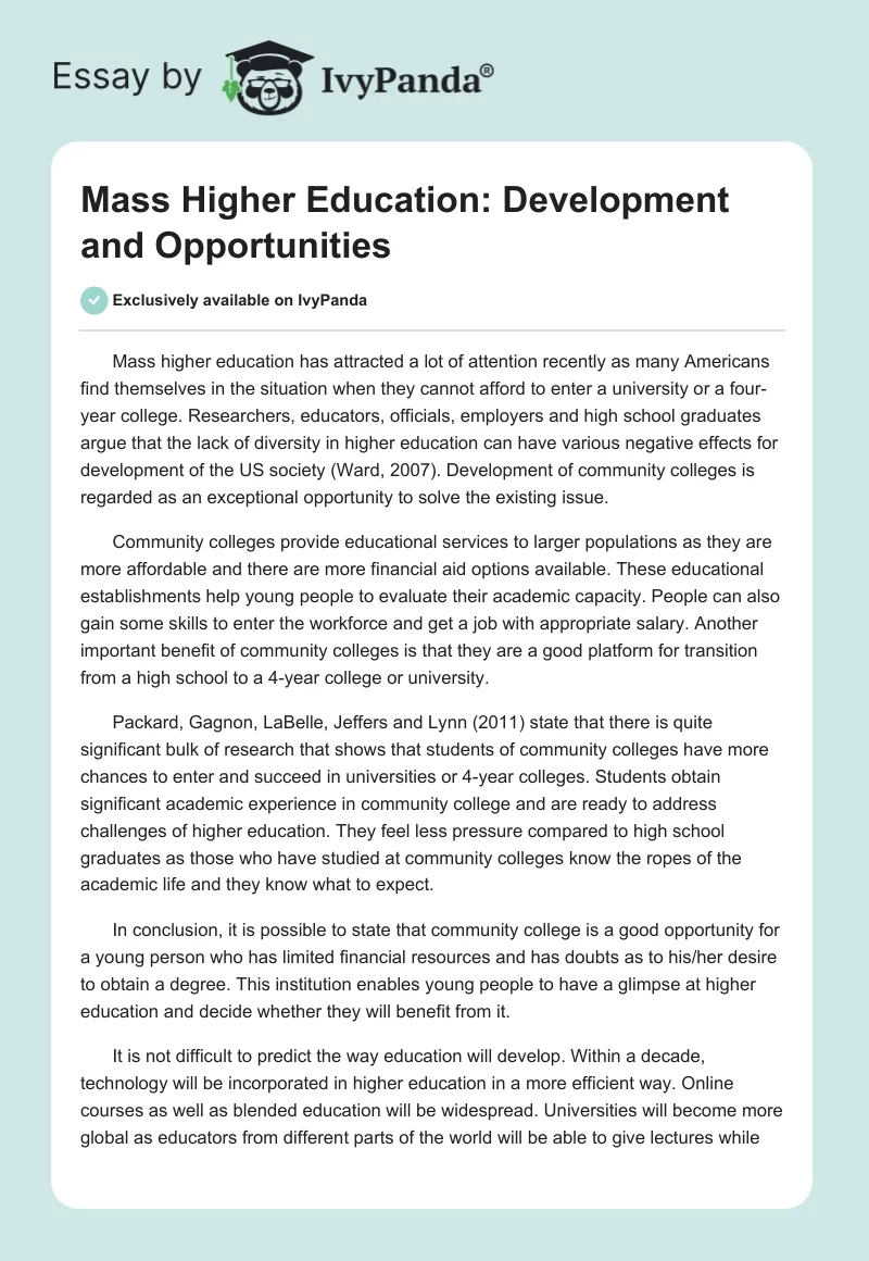 Mass Higher Education: Development and Opportunities. Page 1