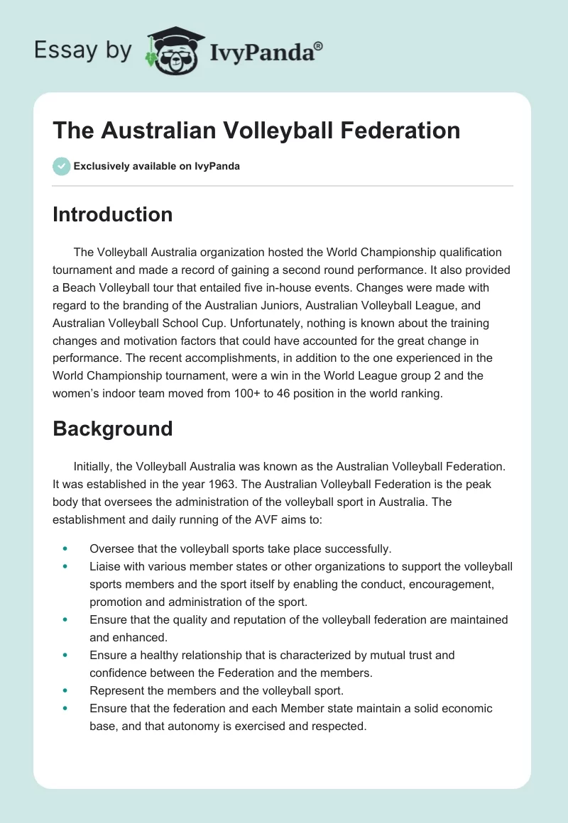 The Australian Volleyball Federation. Page 1