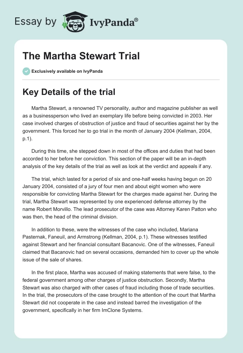 The Martha Stewart Trial. Page 1