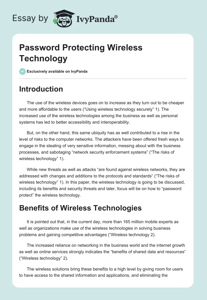 Password Protecting Wireless Technology. Page 1
