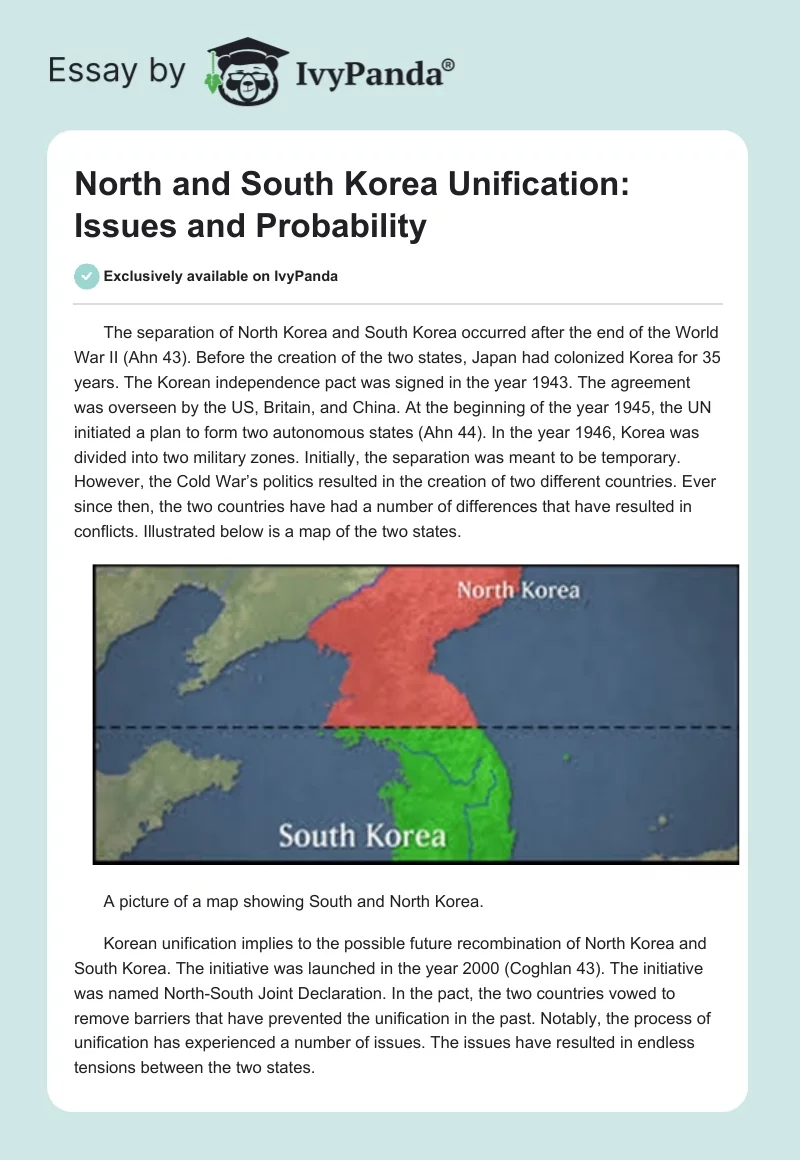 North and South Korea Unification: Issues and Probability. Page 1