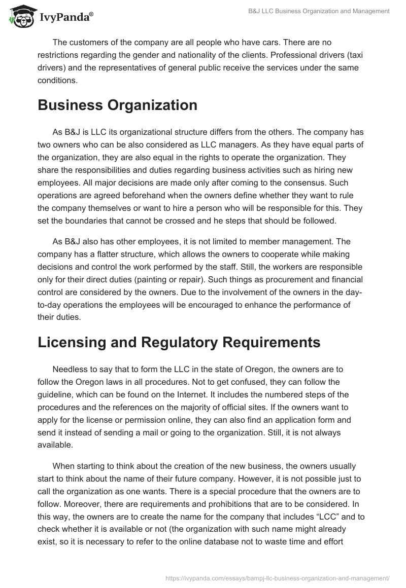 B&J LLC Business Organization and Management. Page 2