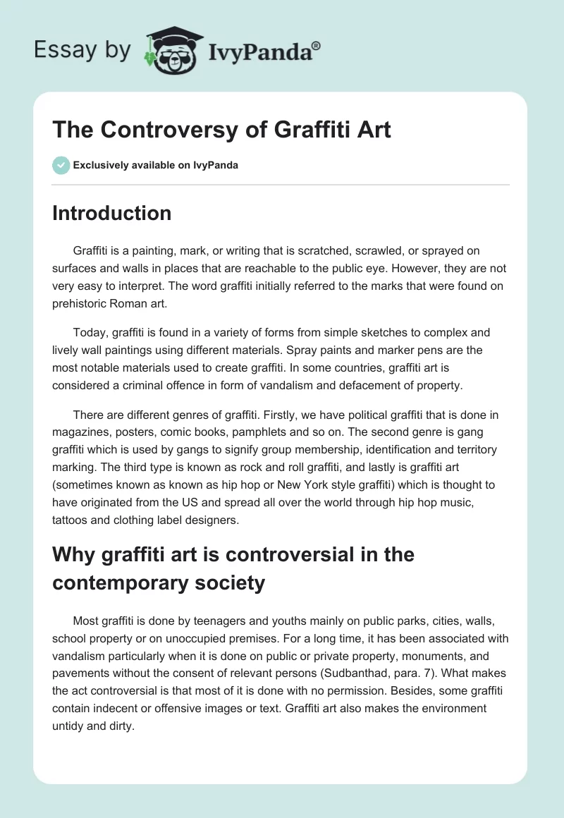 The Controversy of Graffiti Art. Page 1