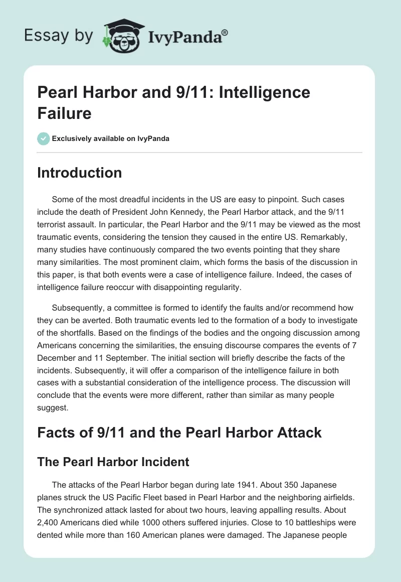 Pearl Harbor and 9/11: Intelligence Failure. Page 1
