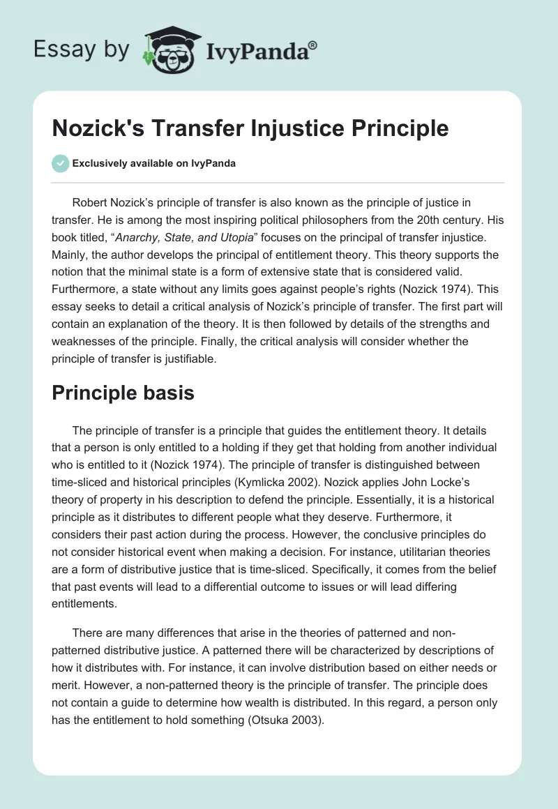 Nozick's Transfer Injustice Principle. Page 1