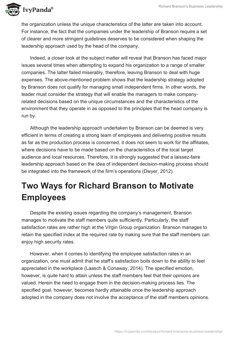 Richard Branson's Business Leadership. Page 2