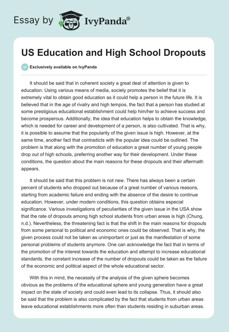 US Education and High School Dropouts. Page 1