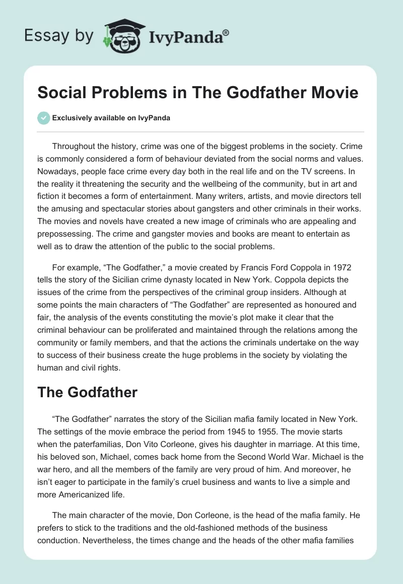 Social Problems in The Godfather Movie. Page 1