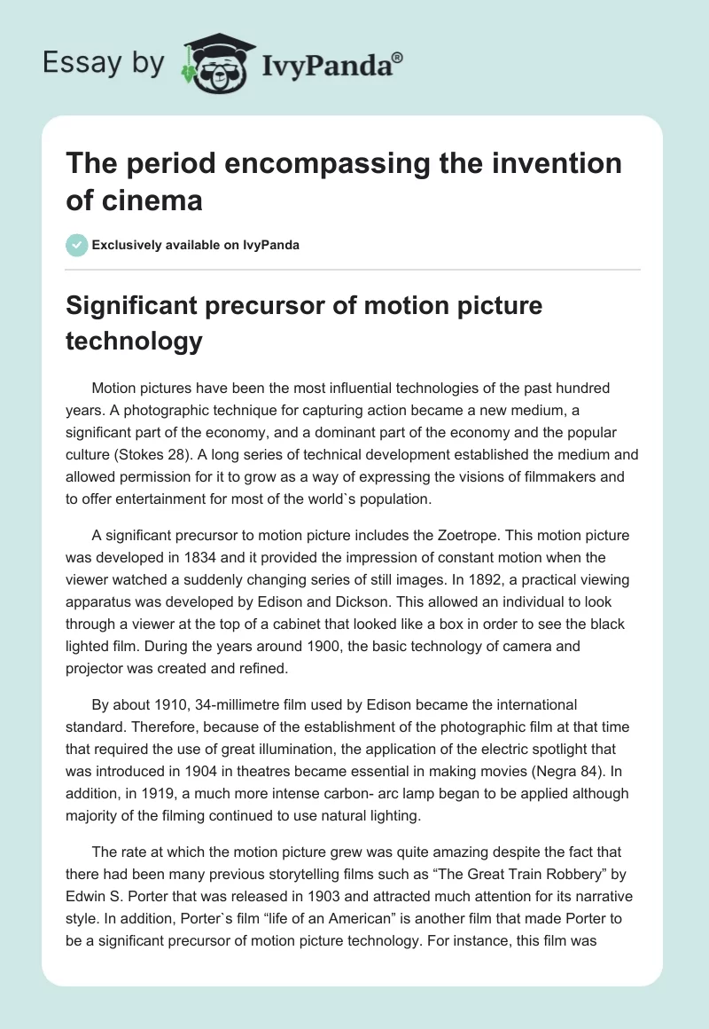 The Period Encompassing the Invention of Cinema. Page 1
