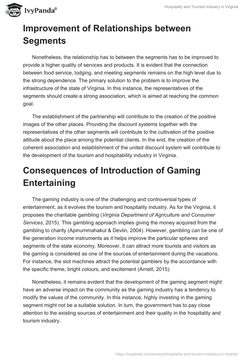 Hospitality and Tourism Industry in Virginia. Page 3