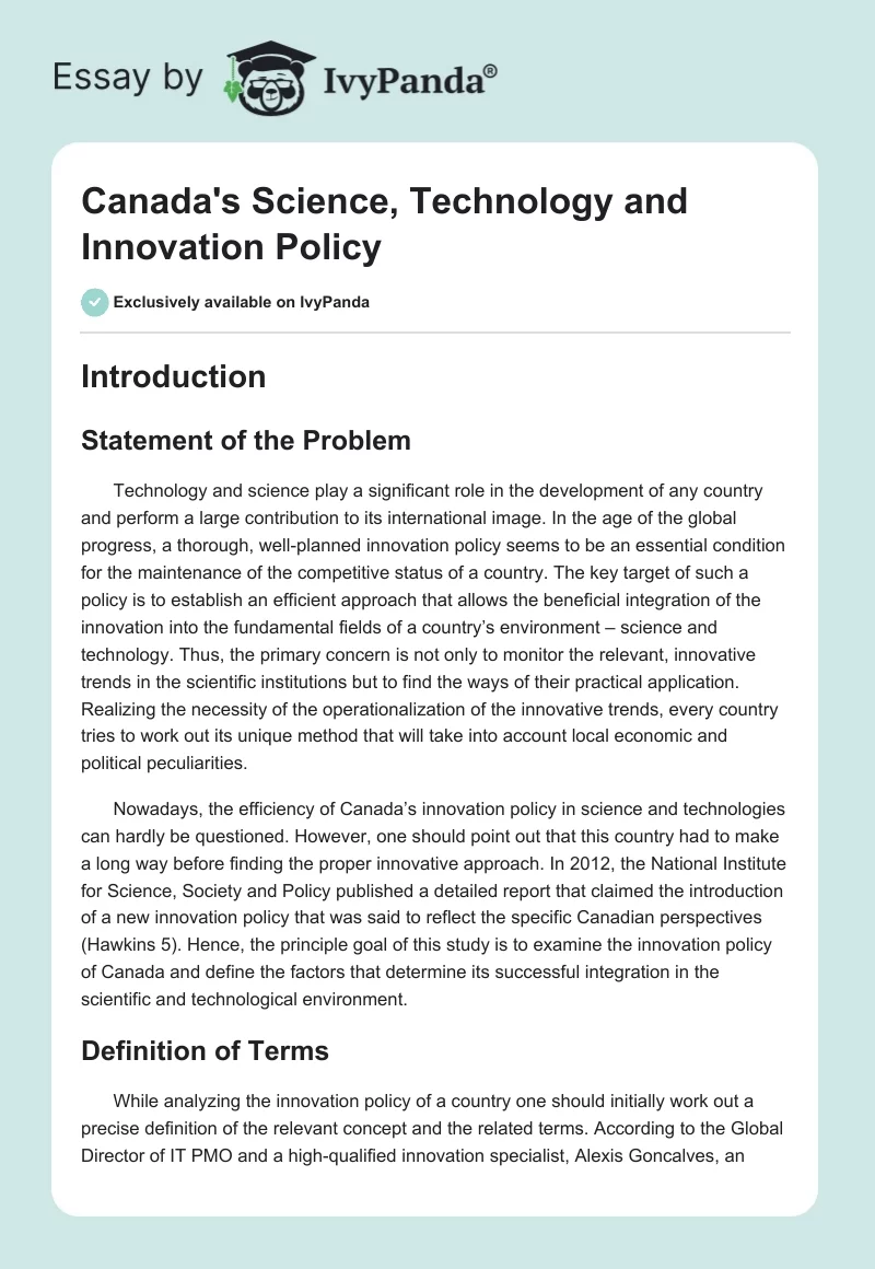 Canada's Science, Technology and Innovation Policy. Page 1