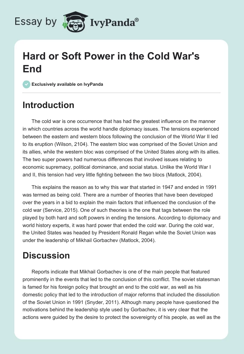 Hard or Soft Power in the Cold War's End. Page 1