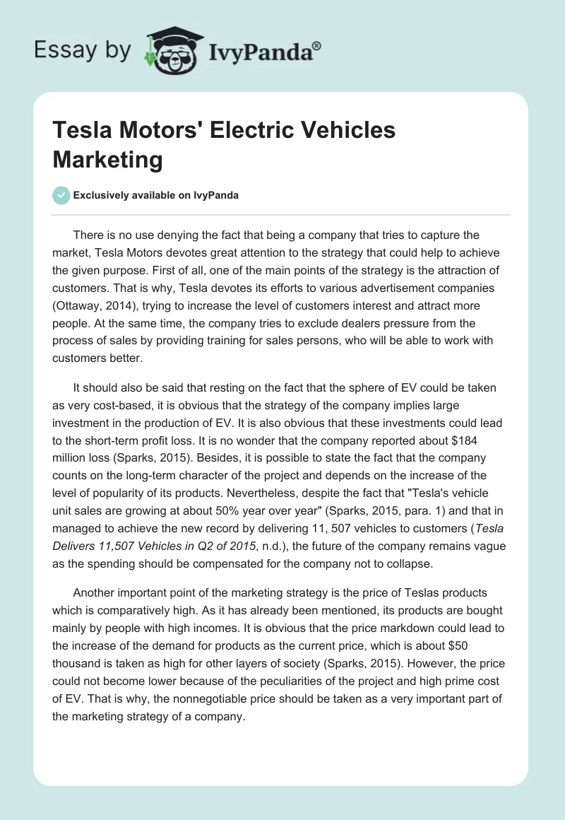 Tesla Motors' Electric Vehicles Marketing. Page 1