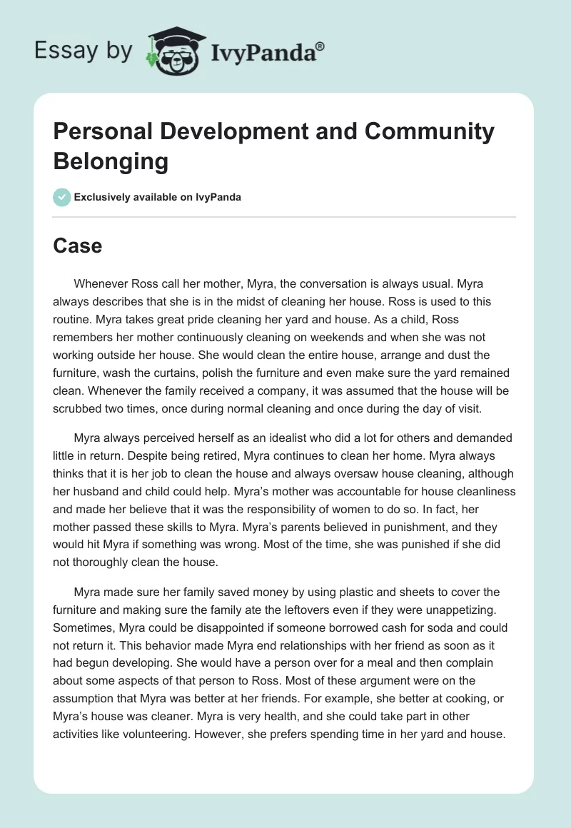 Personal Development and Community Belonging. Page 1