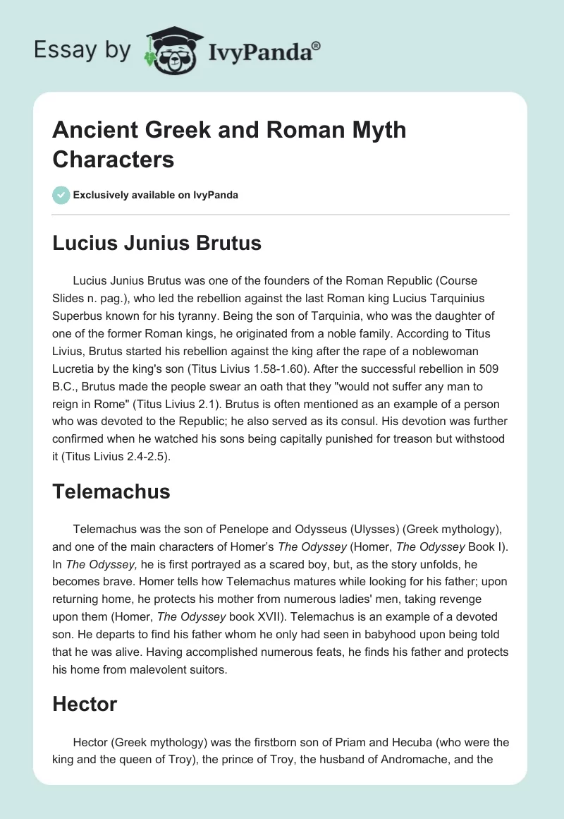 Ancient Greek and Roman Myth Characters. Page 1