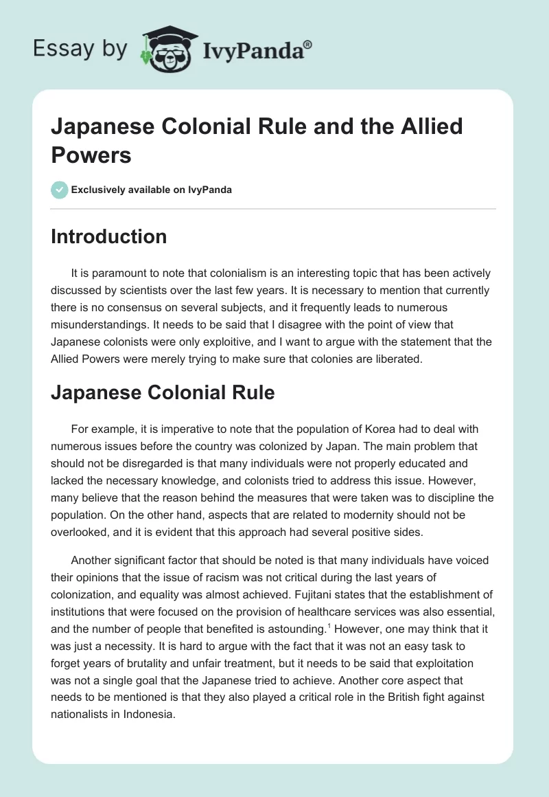 Japanese Colonial Rule and the Allied Powers. Page 1