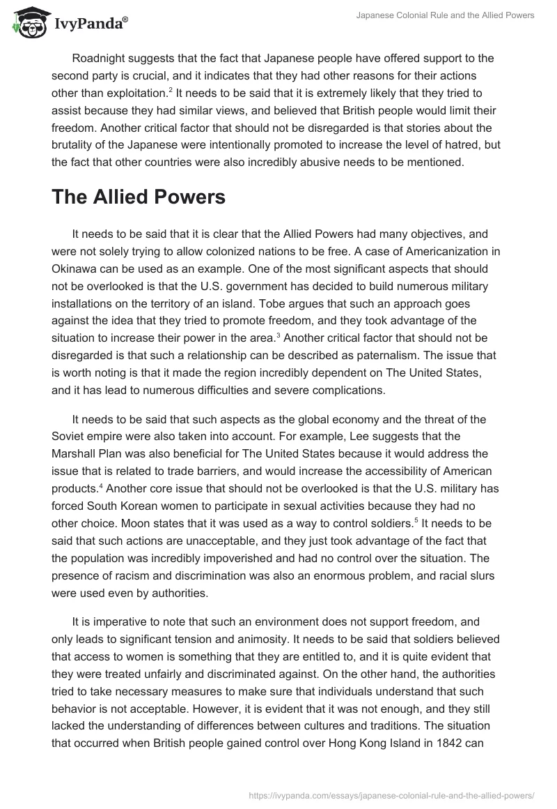 Japanese Colonial Rule and the Allied Powers. Page 2