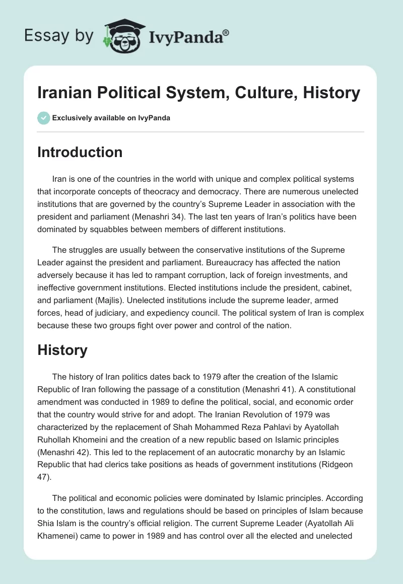 Iranian Political System, Culture, History. Page 1