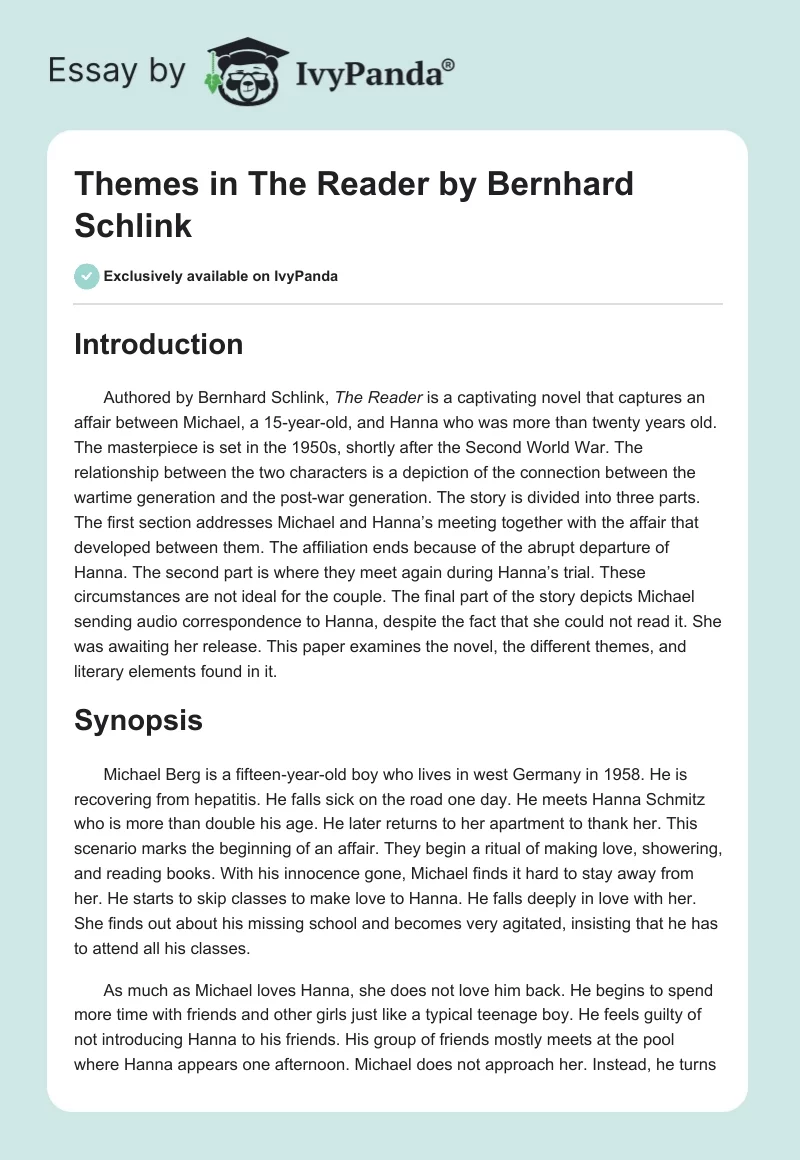 Themes in "The Reader" by Bernhard Schlink. Page 1