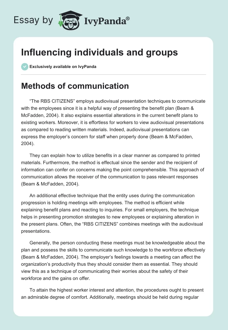 Influencing individuals and groups. Page 1