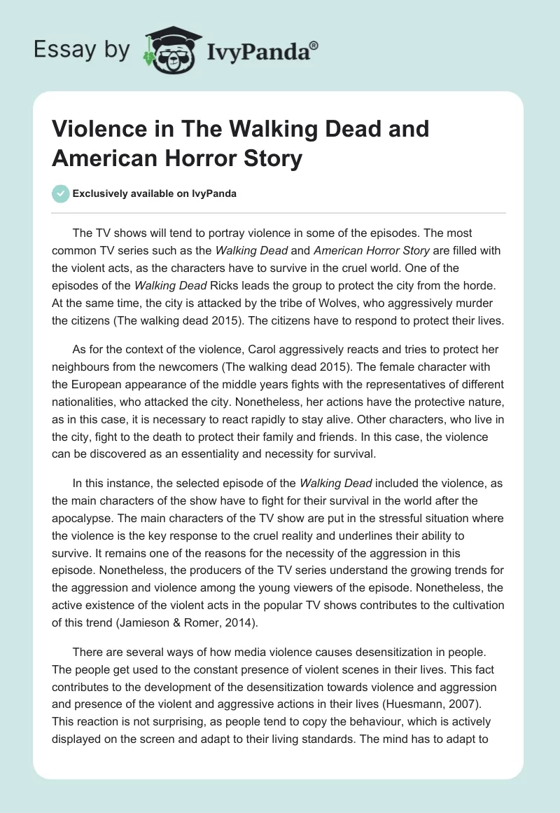 Violence in The Walking Dead and American Horror Story. Page 1
