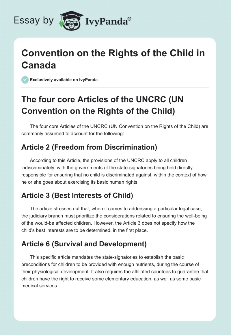 Convention on the Rights of the Child in Canada. Page 1