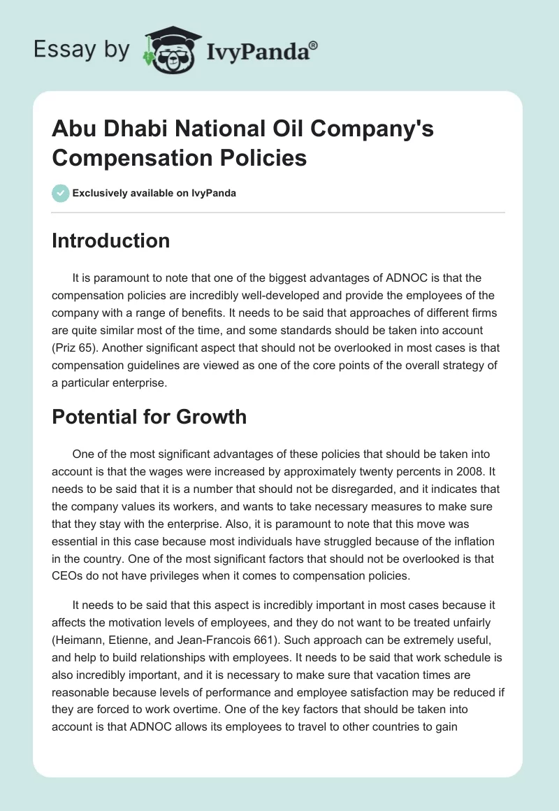 Abu Dhabi National Oil Company's Compensation Policies. Page 1