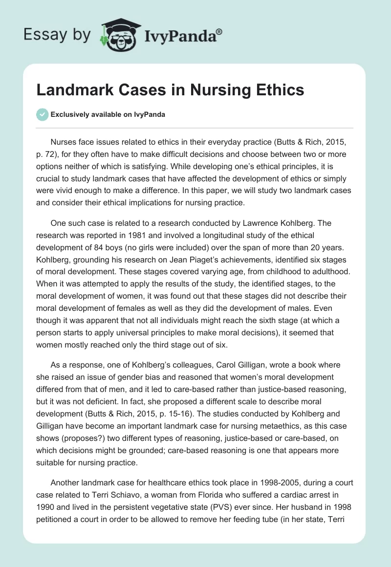Landmark Cases in Nursing Ethics. Page 1