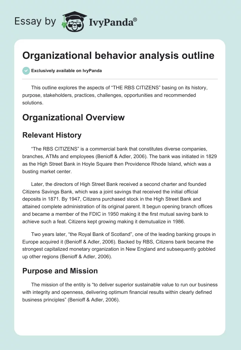 Organizational Behavior Analysis Outline. Page 1