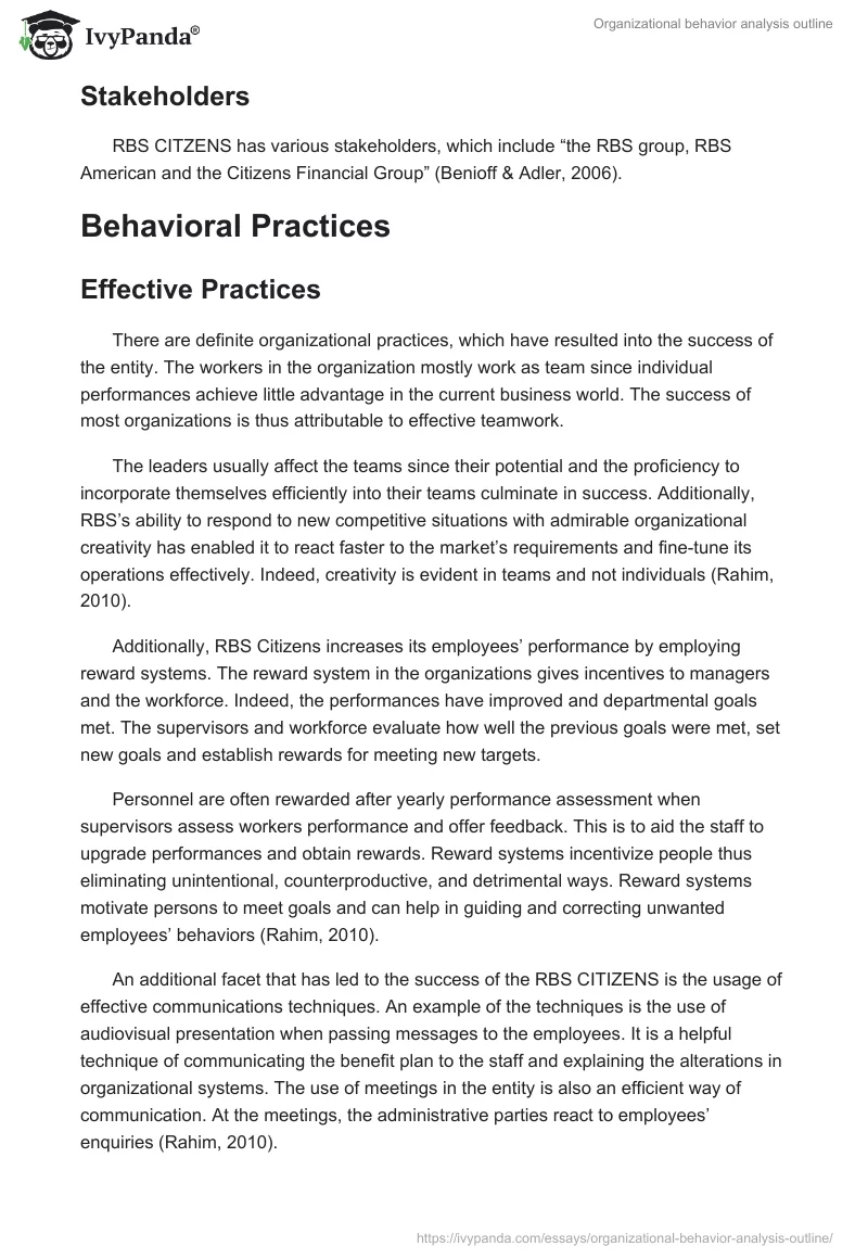 Organizational Behavior Analysis Outline. Page 2