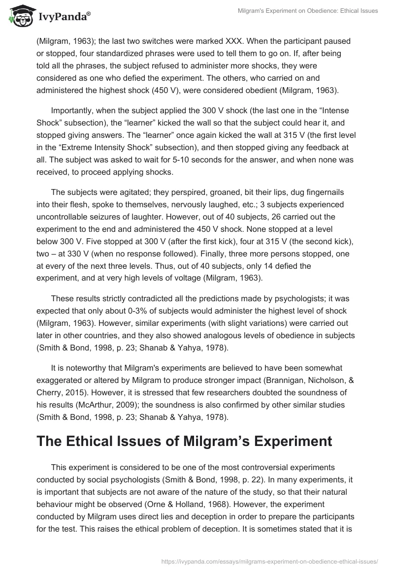 Milgram's Experiment on Obedience: Ethical Issues. Page 2
