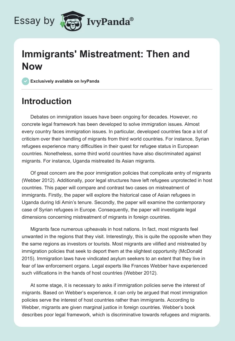 Immigrants' Mistreatment: Then and Now. Page 1