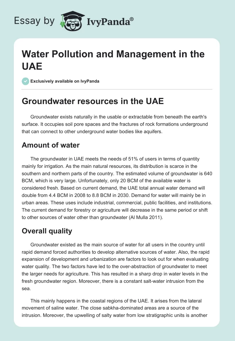 Water Pollution and Management in the UAE. Page 1