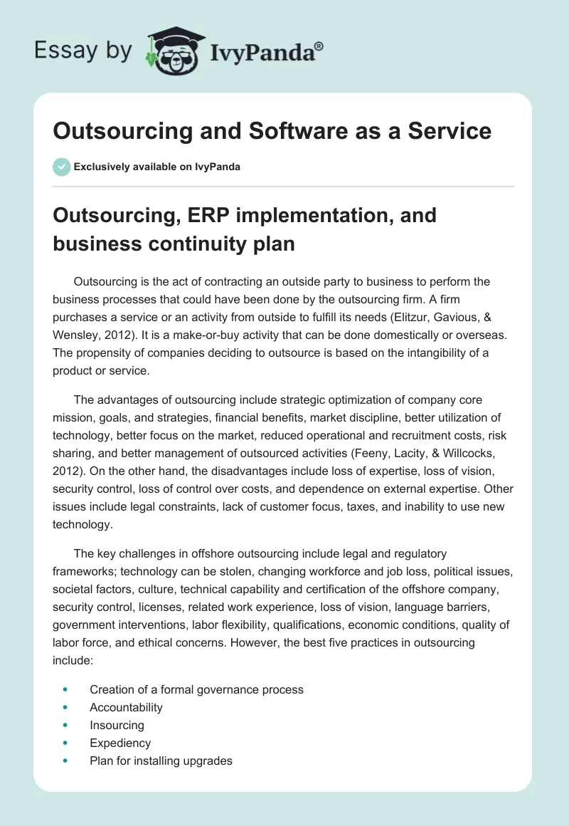 Outsourcing and Software as a Service. Page 1