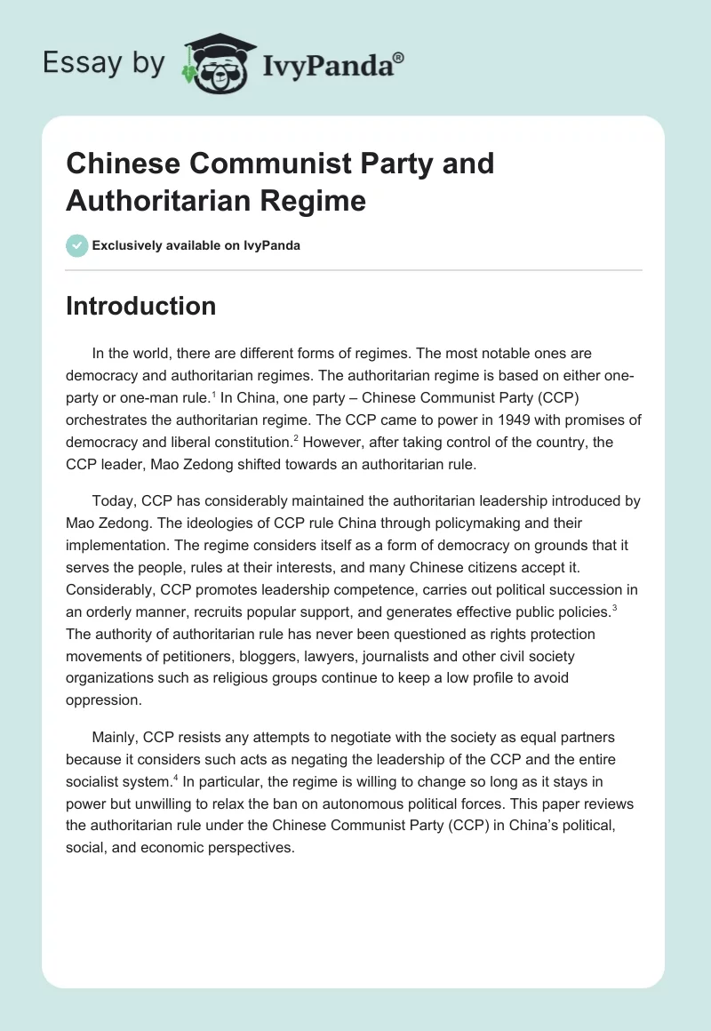 Chinese Communist Party and Authoritarian Regime. Page 1