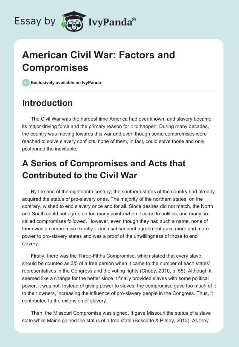 American Civil War: Factors and Compromises. Page 1