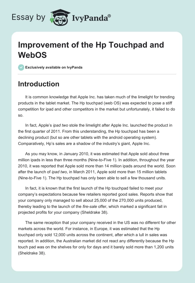 Improvement of the Hp Touchpad and WebOS. Page 1