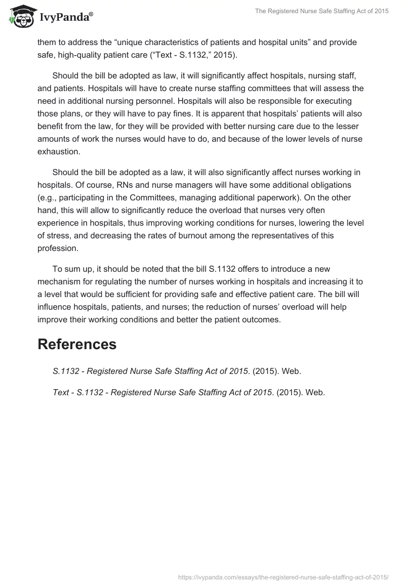 The Registered Nurse Safe Staffing Act of 2015. Page 2