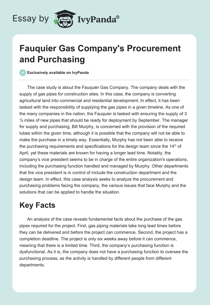 Fauquier Gas Company's Procurement and Purchasing. Page 1