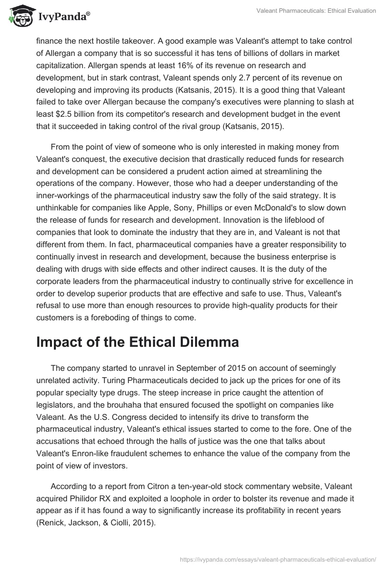 Valeant Pharmaceuticals: Ethical Evaluation. Page 3
