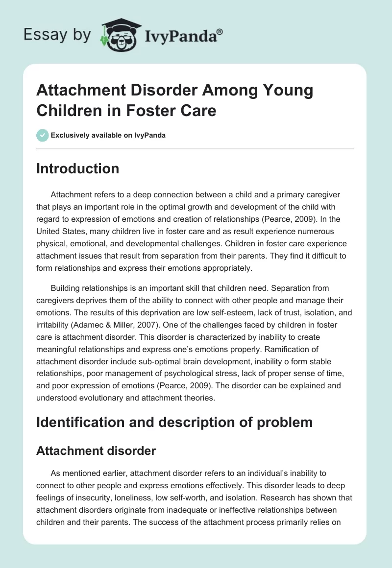 Attachment Disorder Among Young Children in Foster Care. Page 1