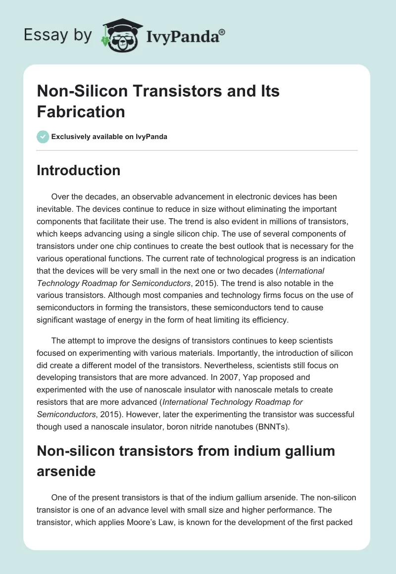 Non-Silicon Transistors and Its Fabrication. Page 1