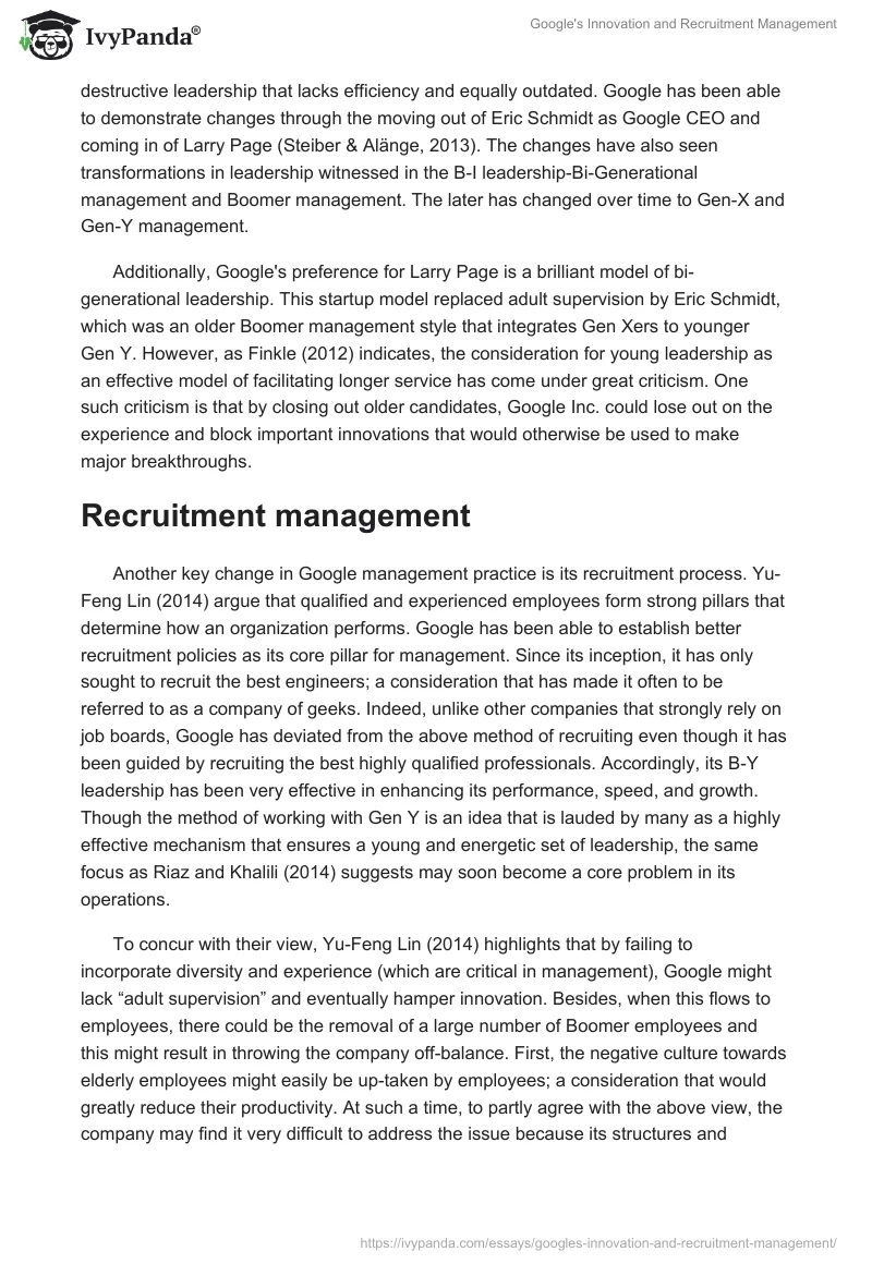 Google's Innovation and Recruitment Management. Page 2