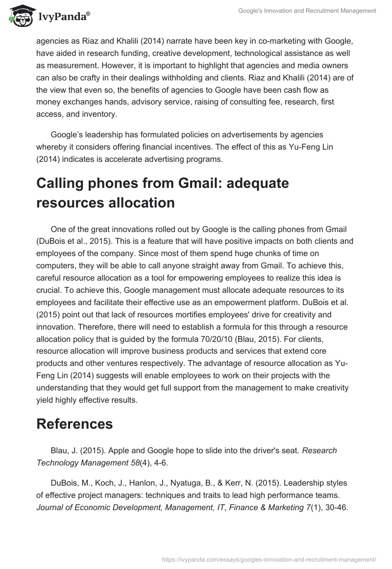 Google's Innovation and Recruitment Management. Page 4