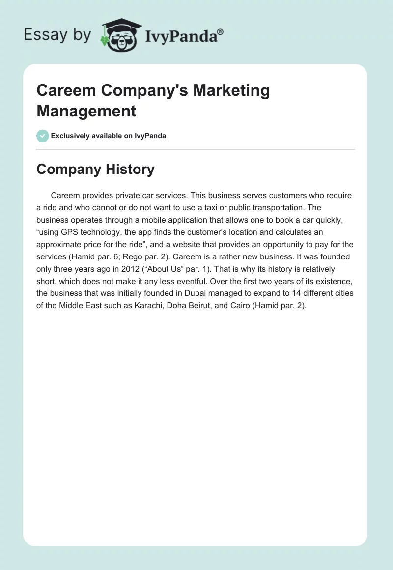 Careem Company's Marketing Management. Page 1