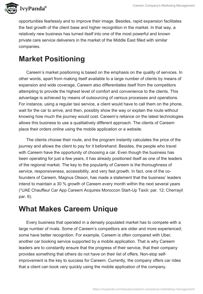 Careem Company's Marketing Management. Page 3
