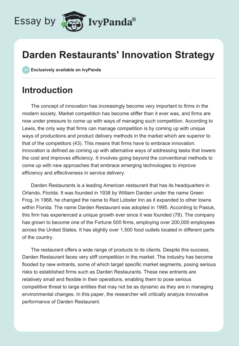 Darden Restaurants' Innovation Strategy. Page 1