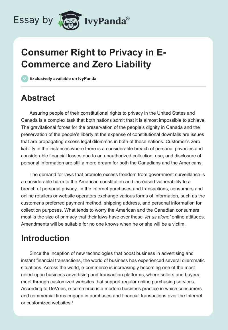 Consumer Right to Privacy in E-Commerce and Zero Liability. Page 1