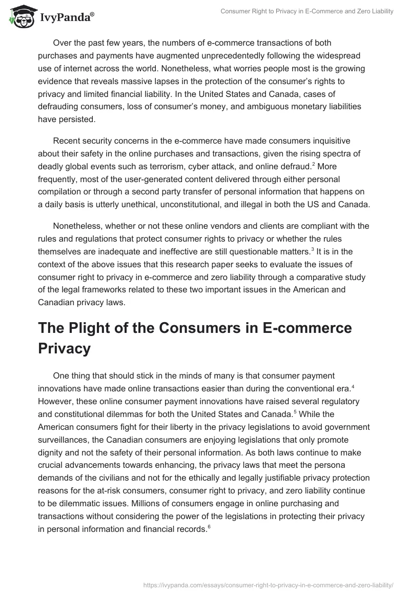 Consumer Right to Privacy in E-Commerce and Zero Liability. Page 2