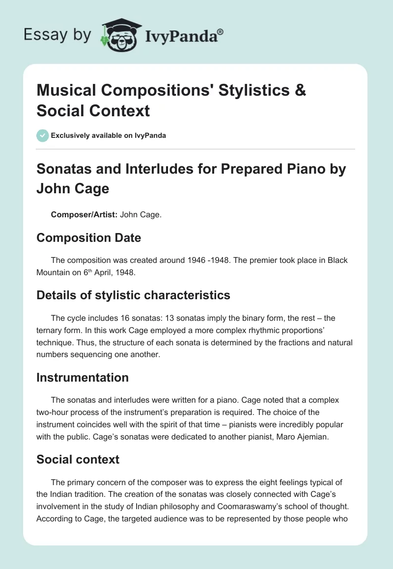 Musical Compositions' Stylistics & Social Context. Page 1